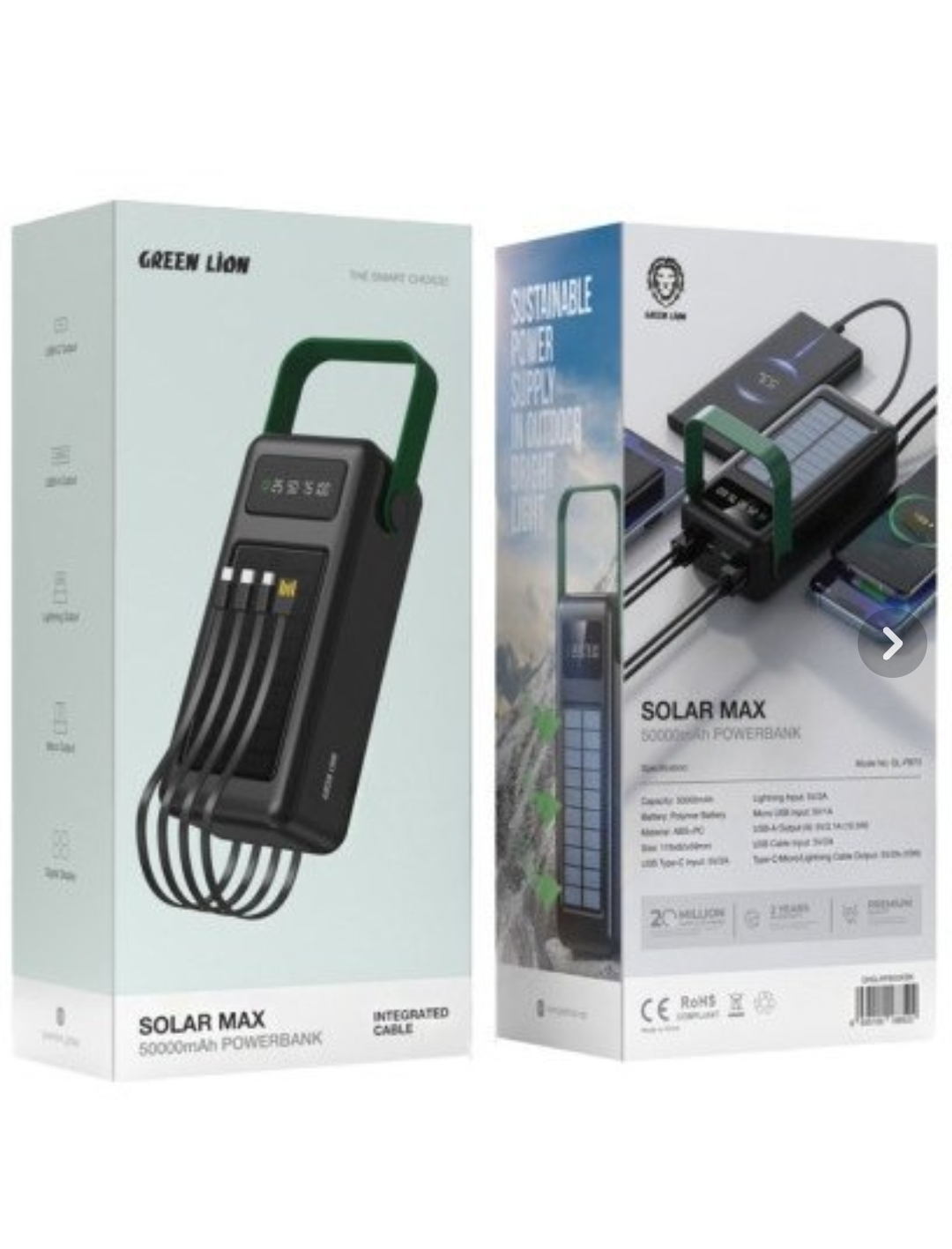 پاوربانک خورشیدی اورجینال 50000 میلی آمپر برند GREEN LION مدل SOLAR MAX کد003750